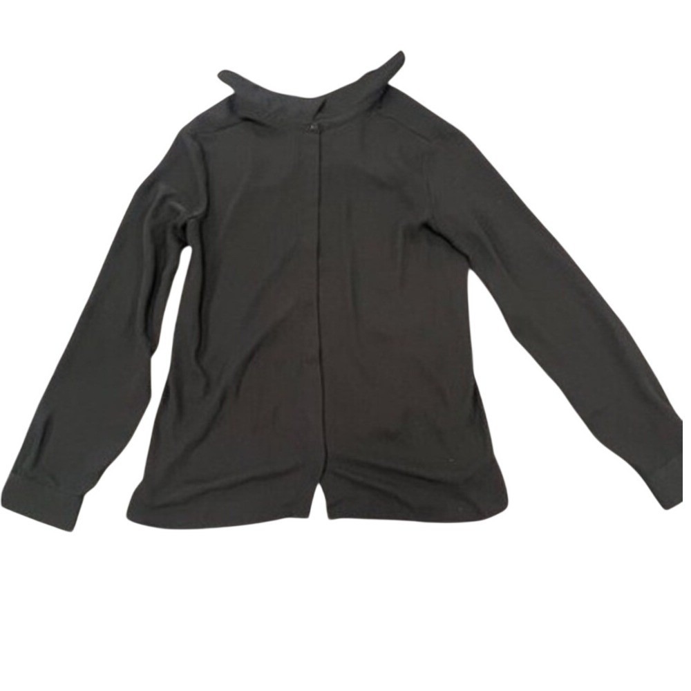 Zara Basic Blouse Womens Medium Black High Tie Neck Long Sleeve Office Chic